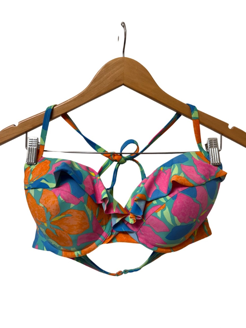 aerie Swim Blakely Ruffle Underwire Bikini Top, Floral Print Sz 38DD NWOT
